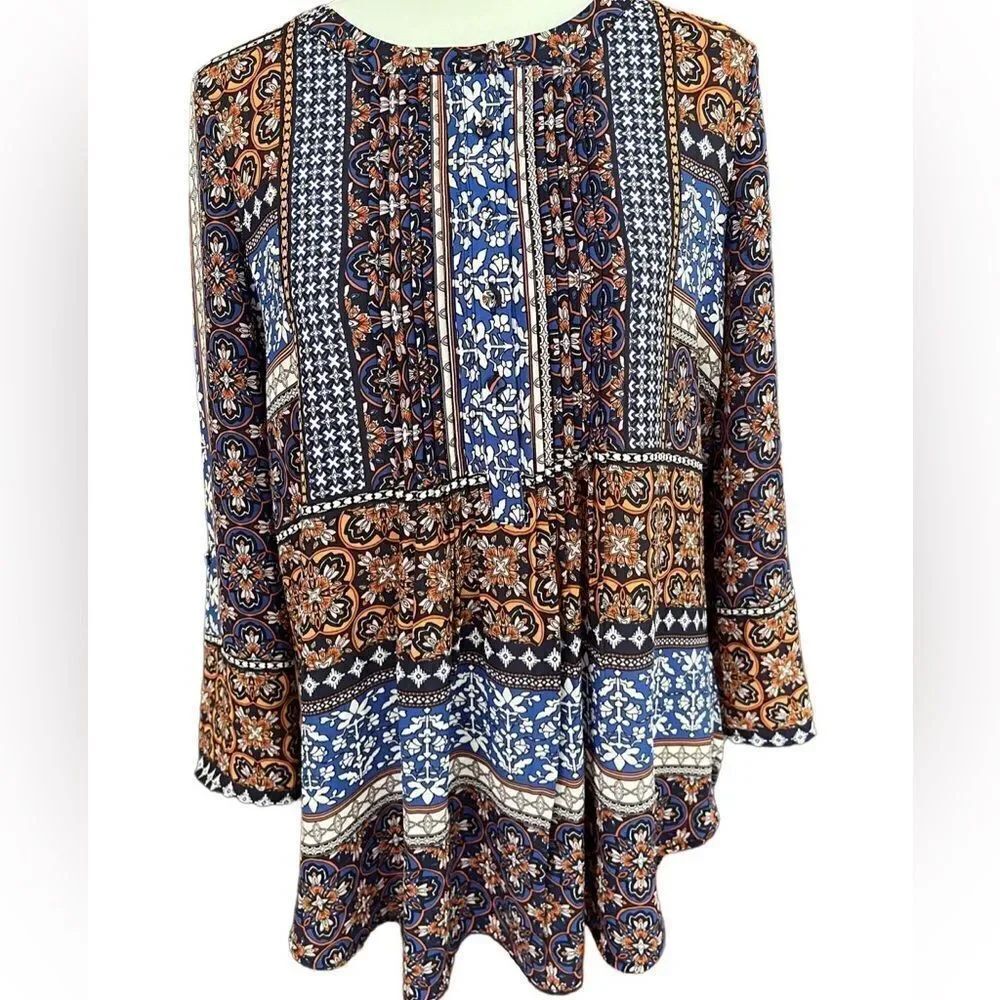 Daniel Rainn button front tab sleeve Bilson Pleat Detail Blouse size S